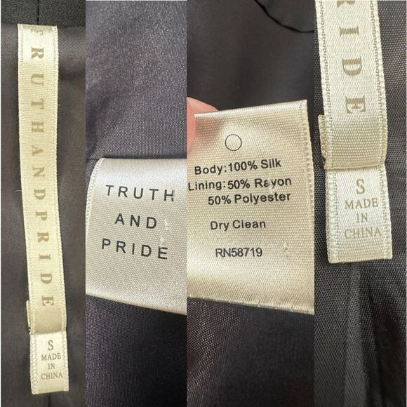 TRUTH AND PRIDE 100% Silk Shawl Lapel Blazer Cardigan Size S - Picture 12 of 16